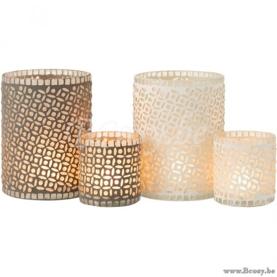 J Line Jline Portacandele Motivo Vetro Grigio Fotoforo Patrono Vidrio Gris