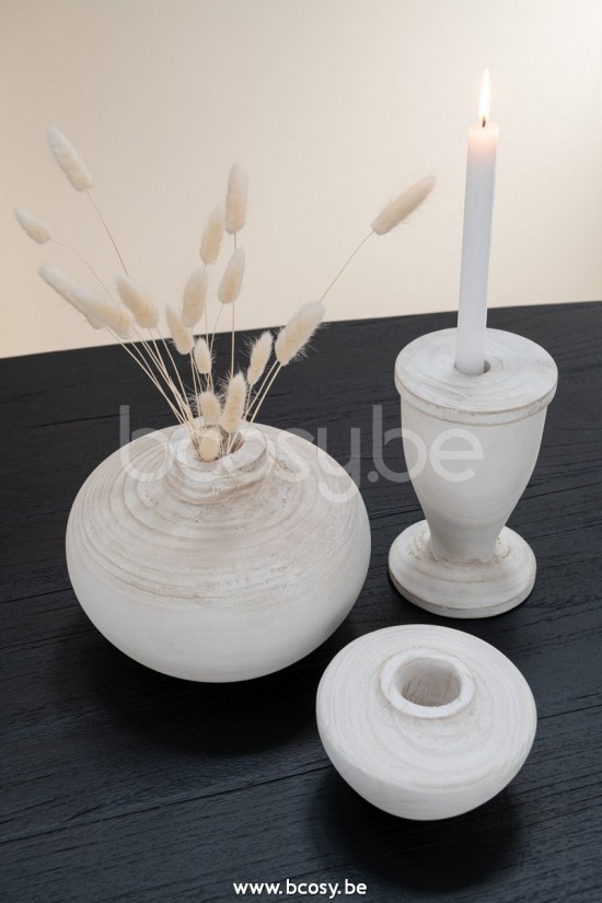 Jline Candelero Madera Blanco Large