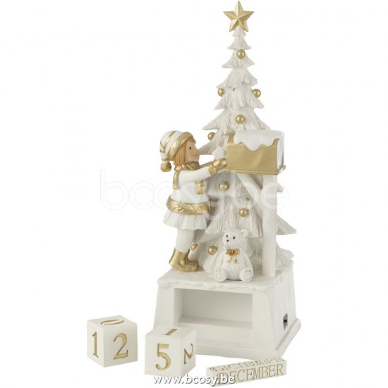 Jline Kalender Kerstboom Poly Wit Goud.