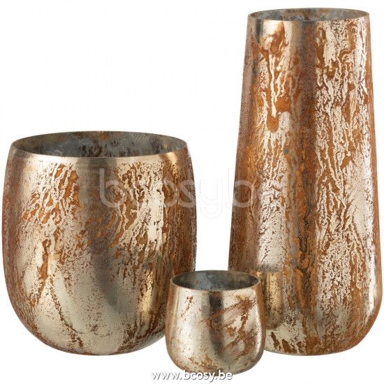 Jline Windlicht Glas Bruin Goud Large.