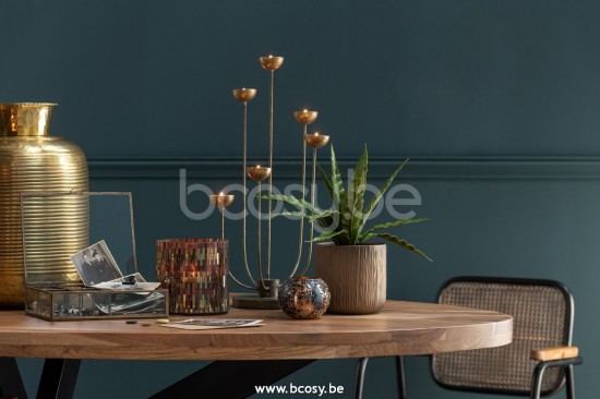 J Line Jline Portacandele Chic Vetro Marrone Oro Medium Fotosforo Chic Cristal Marron Oro Medium