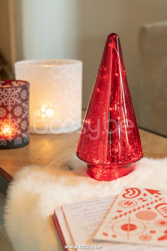 Jline Arbol De Navidad Led Vidrio Rojo Medium