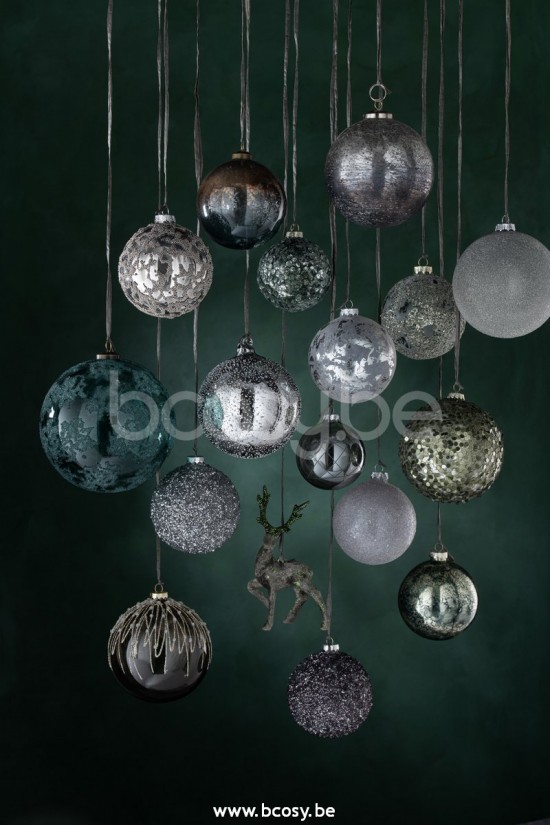 Jline Caja De 4 Bolas De Navidad Perlas Lentejuelas Cristal Gris Large