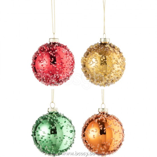 J Line 27172 Doos Van 12 Kerstballen 3 3 3 3 Pareltjes Glas Goud Rood Oranje Groen Small kerstballen kerstbollen