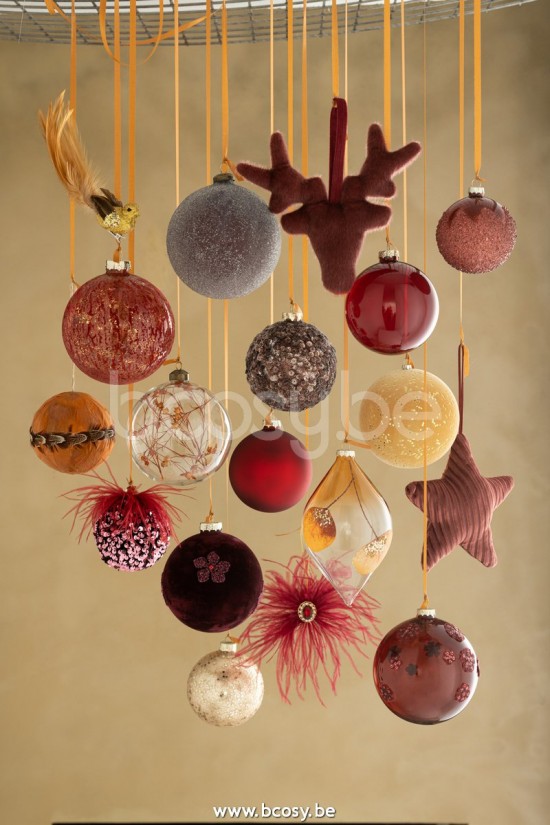 Jline Bola De Navidad Lentejuelas Plumas Burdeos