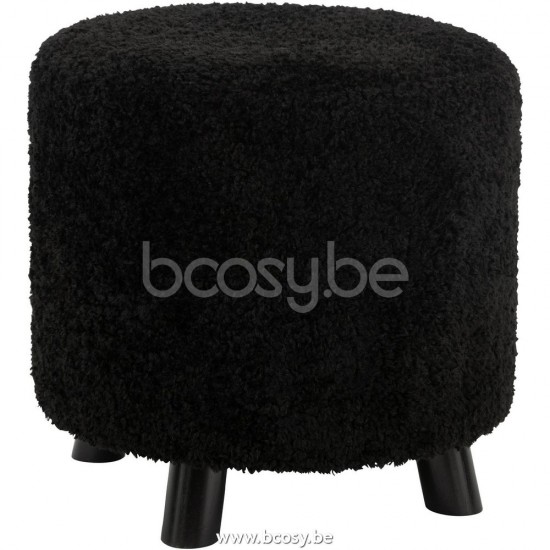 J Line Poef Schaap Poot Polyester Zwart L40xB40xH40 cm voetbanken poefs bijzetpoefs hockers poeven voetbankjes ottomans ottoma JO28052.