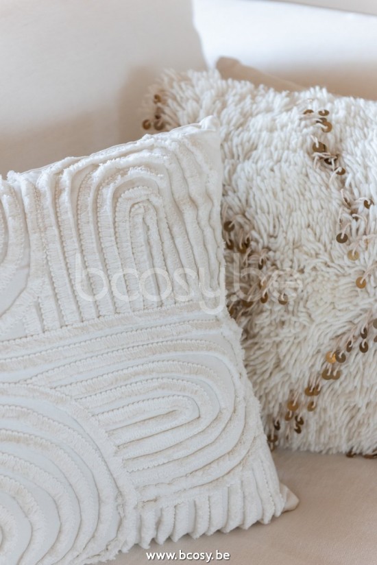 J Line Jline Cuscino Quadrato Perle Cotone Bianco Oro Cojin Cuadrado Perla Algodon Blanco Oro