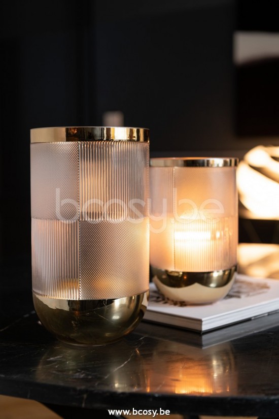 Jline Jarron Cilindrico Motivo Vidrio Transparente Oro Large