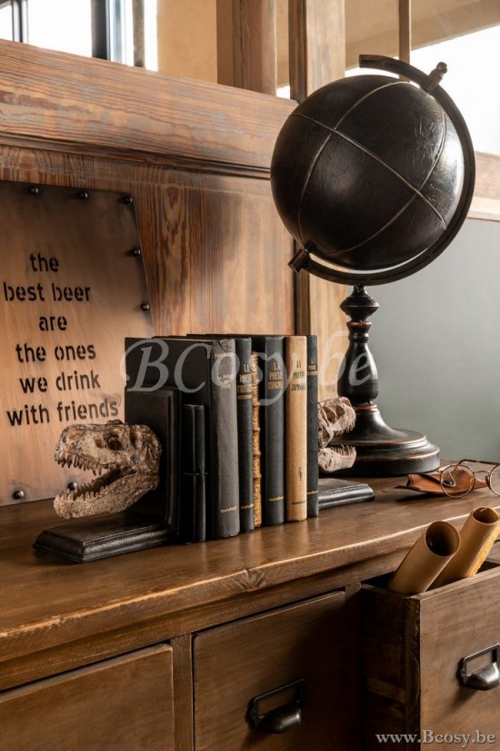 Jline Globo Mundial Grabado Metal Marron Oscuro