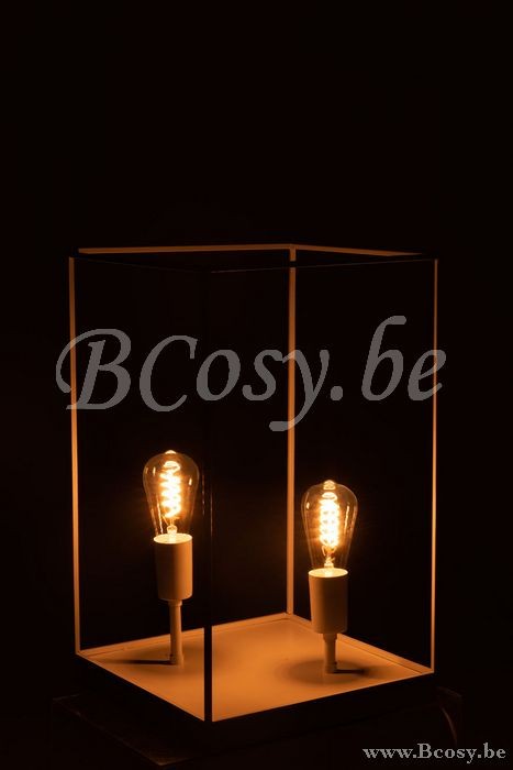 Éclairage Armatures Luminaires D'intérieur Pieds De Lampe Avec Abat Jour Lampes De Table Jolipa Jline Lampe 2 Ampoules Rectangulaire Cadre Metal Blanc Large