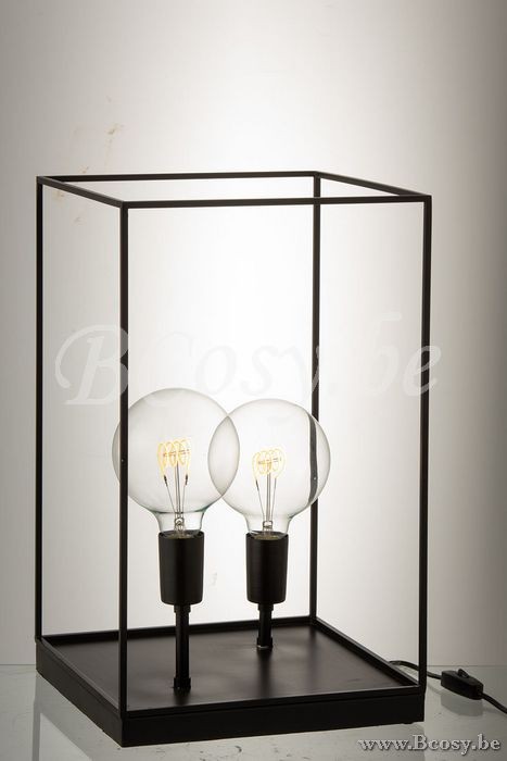 Éclairage Armatures Luminaires D'intérieur Pieds De Lampe Avec Abat Jour Lampes De Table Jolipa Jline Lampe 2 Ampoules Rectangulaire Cadre Metal Noir Large
