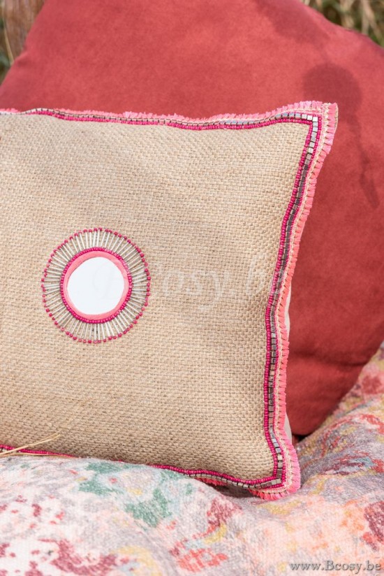 Jline Almohada Rectangular 3 Soles De Espejos Yute Natural Rosa