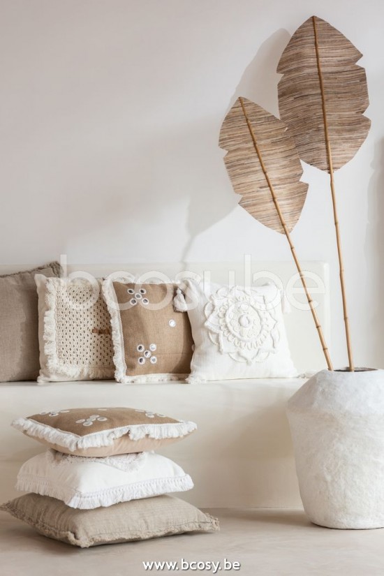 J Line Jline Cushion Flower Tassels Cotton White cushion