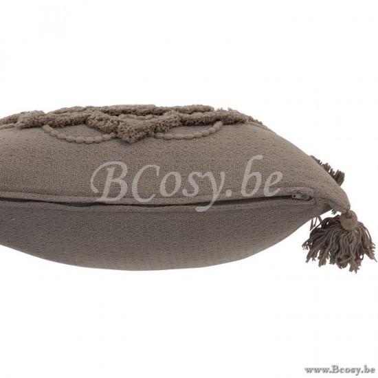 coussins Jolipa Jline Coussin Fleur Floches Coton Taupe