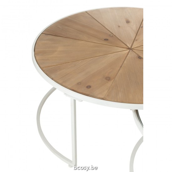 J Line tables gigognes basses d appoint bouts de canapé Jolipa Set De Deux Tables Basses Relax Metal Bois Blanc Naturel.