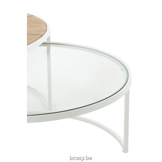 Jline Set Van Twee Bijzettafels Relax Metaal Hout Wit Naturel.