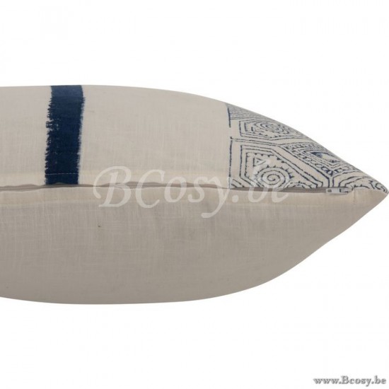 coussins Jolipa Jline Coussin Ligne Azteque Coton Bleu Blanc