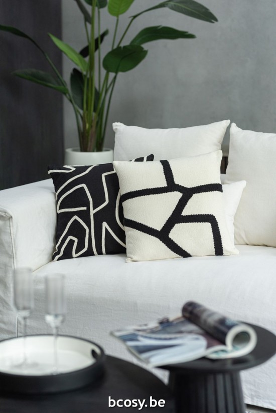 J Line Cuscino Righe Tessuto Nero Bianco Cojín Línea Textil Blanco Negro.