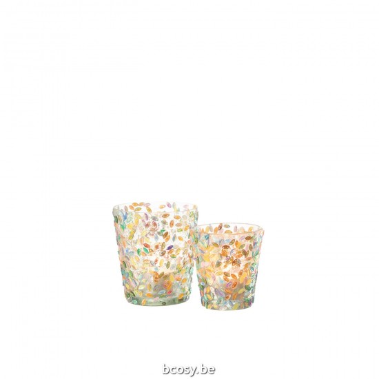 J Line Hurricane Leaf Mosaic Glass Pastel Large tea lights holders.