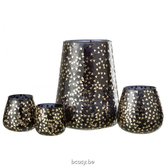 Jline Windlicht Driehoek Glas Zwart Goud Extra Large.