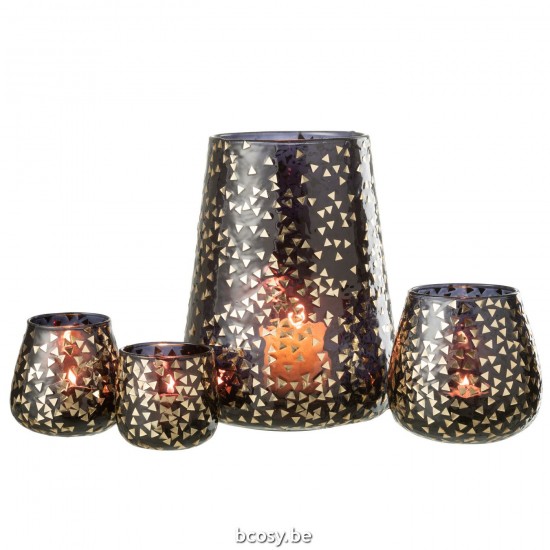 J Line Hurricane Triangle Glass Black Gold Extra Large tea lights holders.