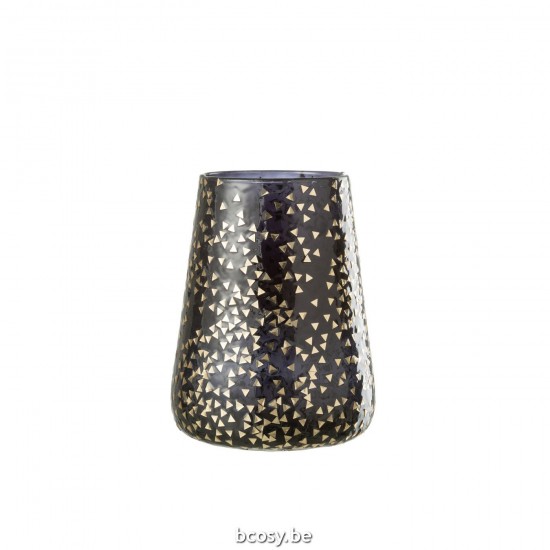 J Line Windlicht Driehoek Glas Zwart Goud Extra Large T theelichten theelichthouders waxinelichten JO35186.