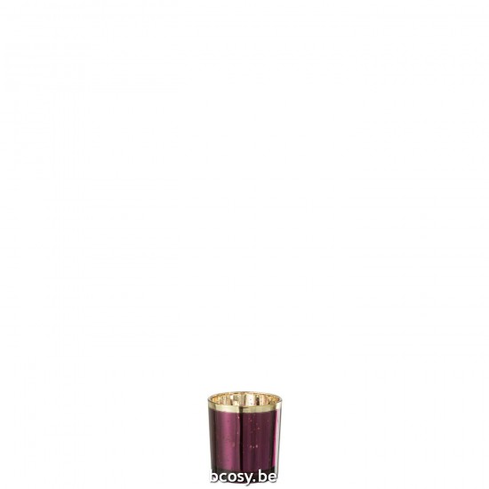 J Line Theelichthouder Goud Rand Glas Bordeaux Small T theelichten theelichthouders waxinelichten JO35253.