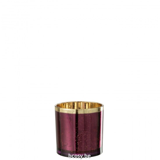 J Line Windlicht Goud Rand Glas Bordeaux Large T theelichten theelichthouders waxinelichten JO35255.