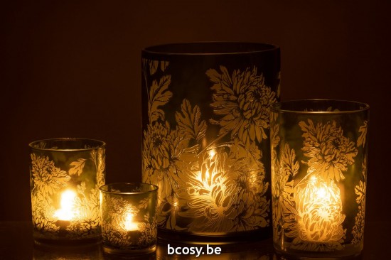 Jline Windlicht Blumen Glas Matt Grün Extra Large t lichthalter teelichtleuchter teelichte.