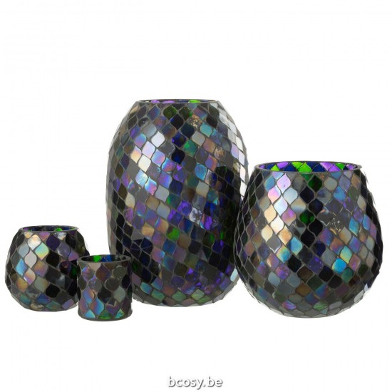 Jline Windlicht Mozaiek Glas Paars Extra Large.
