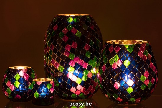 Jline Windlicht Mosaik Glas Lila Extra Large t lichthalter teelichtleuchter teelichte.
