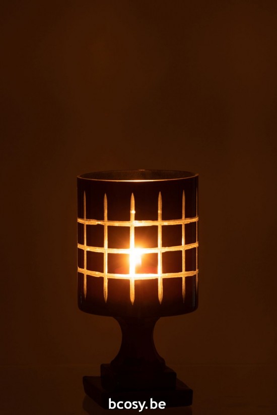 J Line photophores Jolipa Photophore Sur Pied Carreaux Verre Noir.