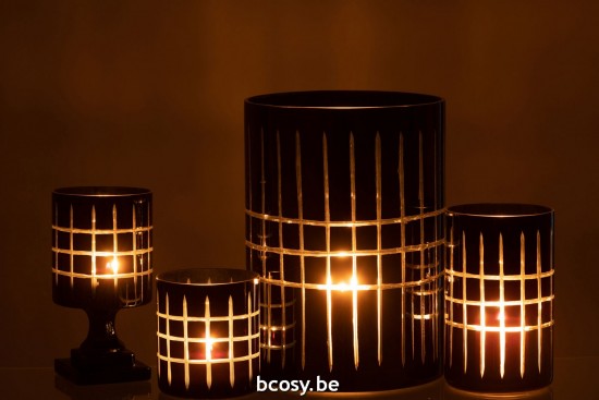 Jline Teelichthalter Auf Fuß Kariert Glas Schwarz t lichthalter teelichtleuchter teelichte.