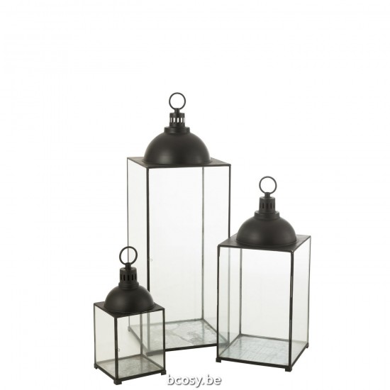 J Line lanternes photophores Jolipa Lanterne Hagrid Verre Fer Noire Large.