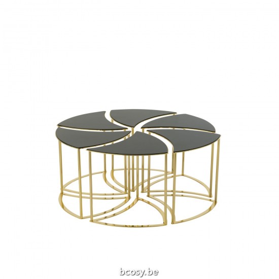 J Line tables d appoint bouts de canapé Jolipa Set De 6 Table Tornado Or Metal Mdf Verre.