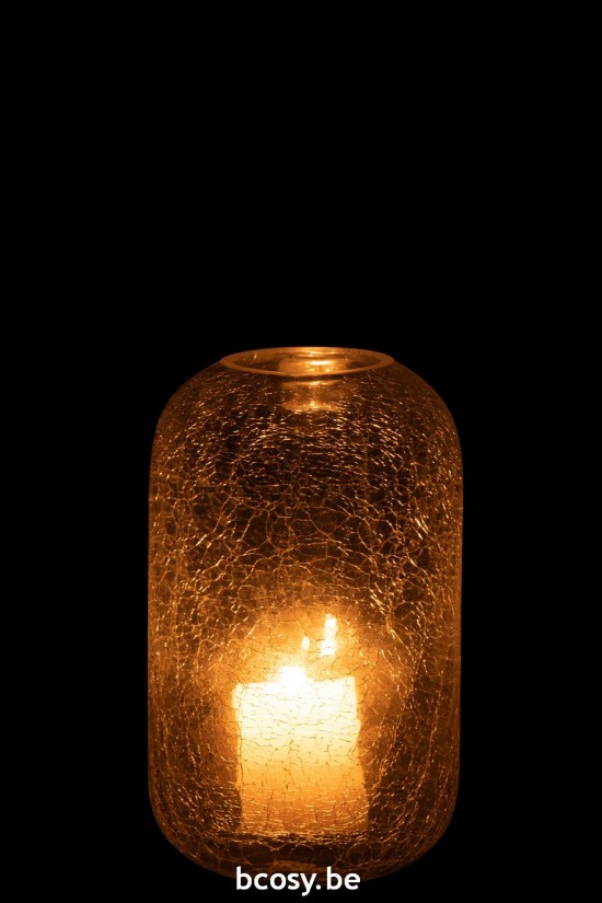 J Line lanternes photophores Jolipa Bougeoir Craquele Verre Transparent Small.