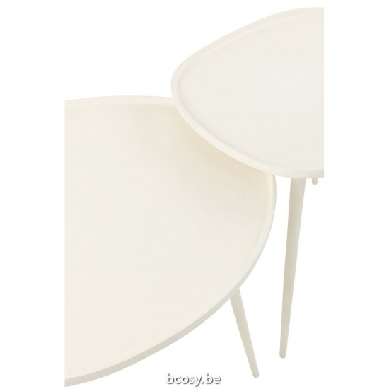 J Line tables d appoint bouts de canapé Jolipa Set De 2 Tables Vinta Aluminium Blanc.