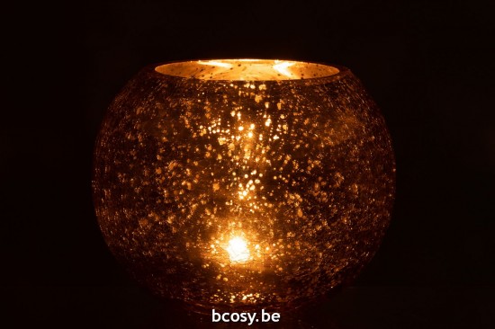 J Line lanternes photophores Jolipa Photophore Boule Craquele Verre Effet Nacre Or Large.