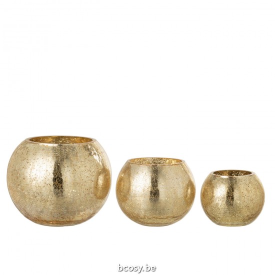 Jline Windlicht Bol Craquele Glas Parel Effect Goud Large.