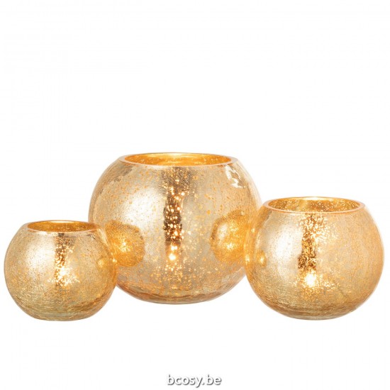 J Line Portacandele Palla Screpolato Vetro Aspetto Madreperla Oro Large Fotosforo Bola Agrietado Cristal Nacarado Oro Large.