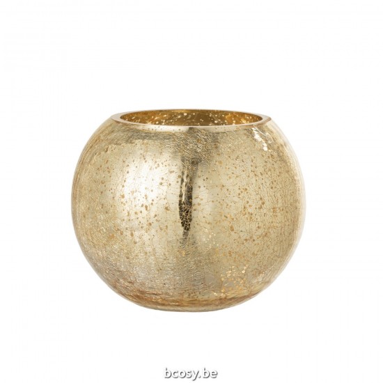 J Line Windlicht Bol Craquele Glas Parel Effect Goud Large windlichten JO36520.
