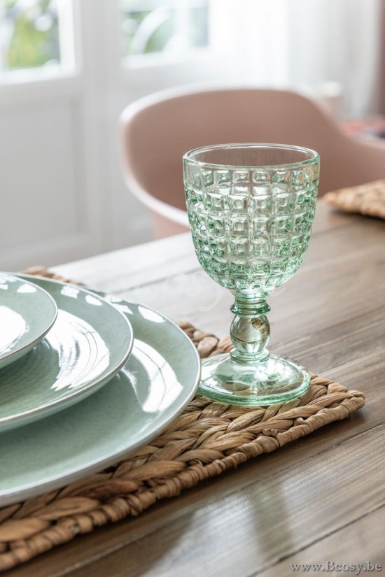 J Line Jline Bicchiere Piede Motivo Rilievo Vetro Verde Large Copa Motivo En Relieve Vidrio Verde Large