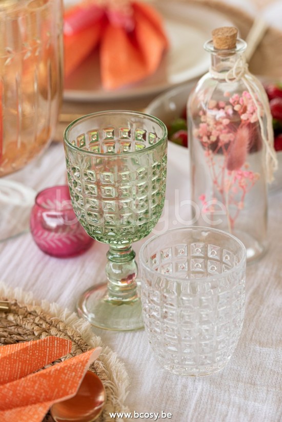 J Line Jline Drinkglas Op Voet Motief Glas Groen Large