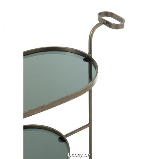 J Line tables d appoint bouts de canapé Jolipa Desserte Ovale 2 Niveaux Fer Verre Gris.