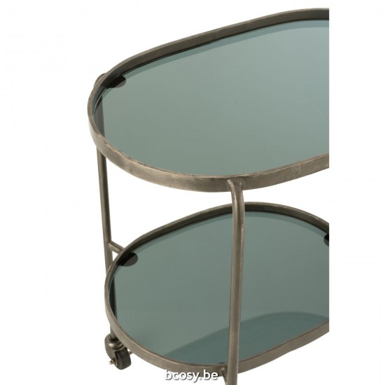 Jline Serveerkar Ovaal 2Niv Ijzer Glas Grijs.