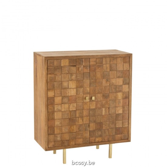 J Line Kast Nino Metaal Mangohout Naturel Goud kasten JO37724.