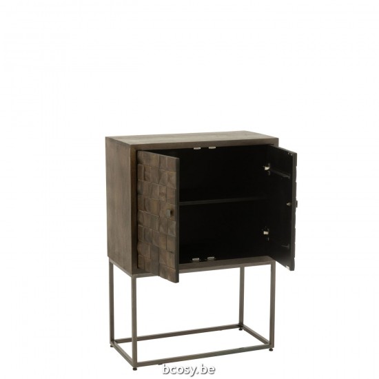 J Line Armadio Piede Pino Metallo Legno Di Mango Marrone Grigio Armario Sobre Pie Pino Metal Madera De Mango Marron Gris.