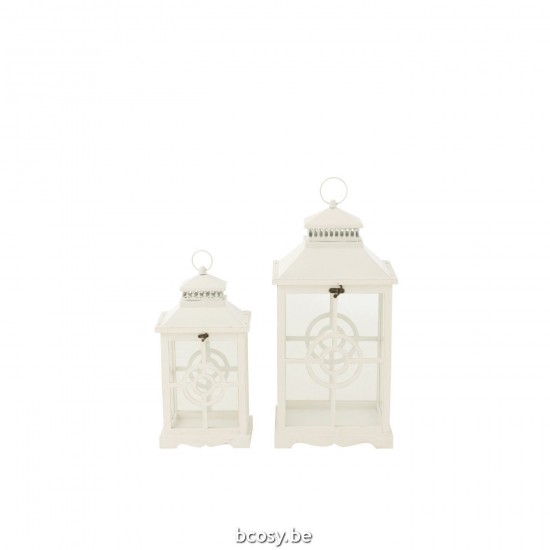 J Line lanternes photophores Jolipa Set De 2 Lanterne Cercles Bois Blanc.