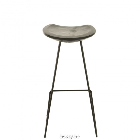 Jline Barstoel Teak Hout Ijzer Zwart.