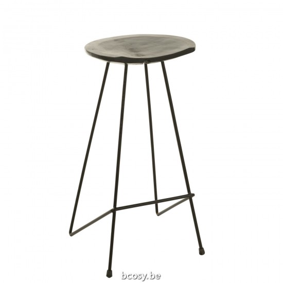 J Line Barstoel Teak Hout Ijzer Zwart barstoelen JO37974.